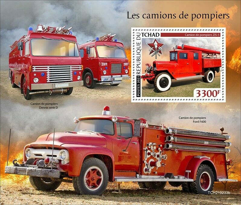 Chad 2021 MNH Fire Engines Stamps ZiS-5 Ford F600 Trucks Special Transport 1v S/S
