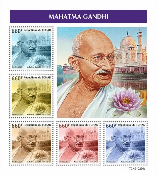 Chad 2021 MNH Mahatma Gandhi Stamps Historical Figures Taj Mahal People 5v M/S
