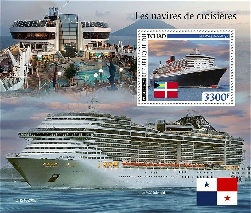 Chad 2021 MNH Cruise Ships Stamps RMS Queen Mary 2 MSC Splendida 1v S/S