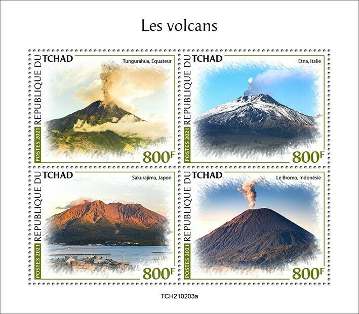 Chad 2021 MNH Landscapes Stamps Volcanoes Etna Sakurajima Tungurahua 4v M/S