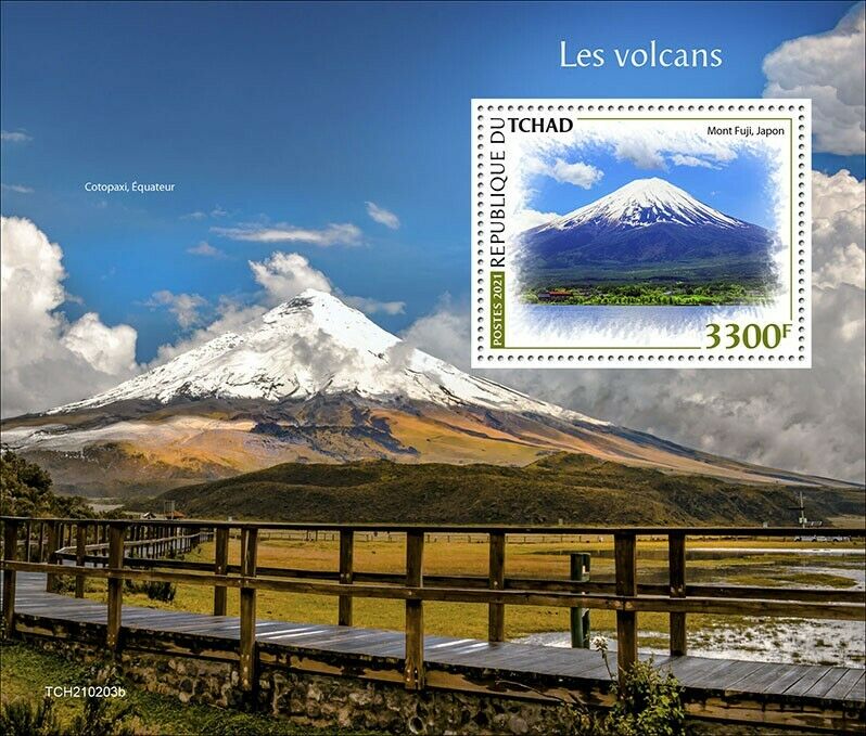 Chad 2021 MNH Landscapes Stamps Volcanoes Mount Fuji Cotopaxi Tourism 1v S/S
