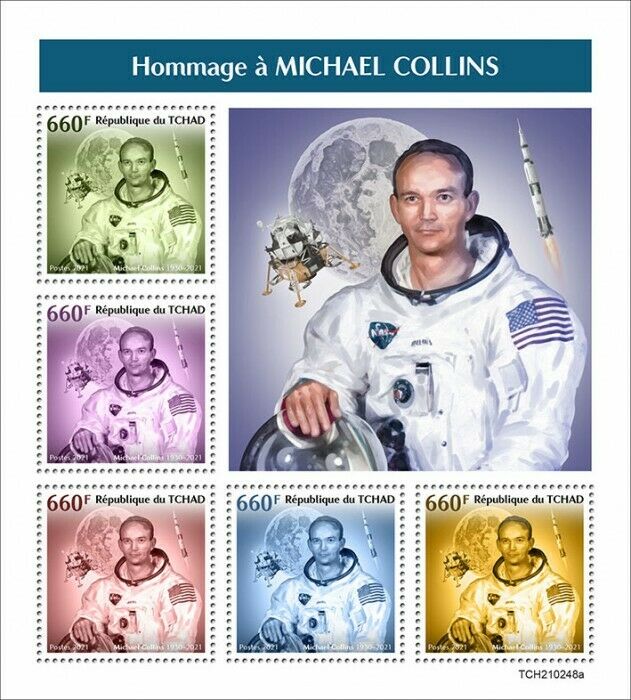 Chad 2021 MNH Space Stamps Michael Collins Apollo 11 Moon Landing 5v M/S