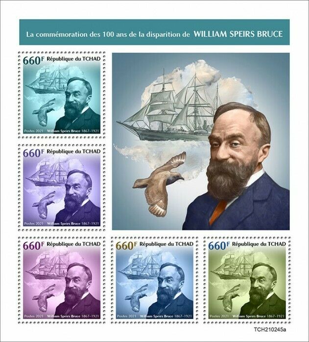 Chad 2021 MNH Ships Stamps William Speirs Bruce Exploration Penguins 4v M/S