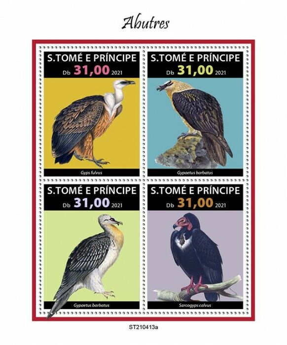 Sao Tome & Principe 2021 MNH Birds on Stamps Vultures Griffon Vulture 4v M/S