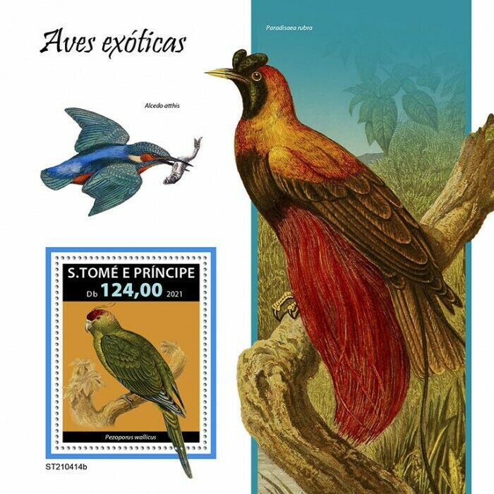 Sao Tome & Principe 2021 MNH Exotic Birds on Stamps Parrots Kingfishers 1v S/S