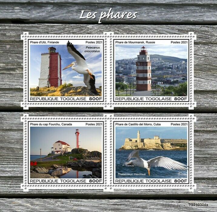 Togo 2021 MNH Lighthouses Stamps Cape Forchu Murmansk Lighthouse Birds 4v M/S