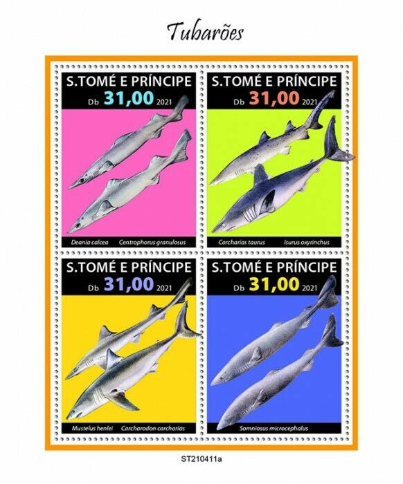 Sao Tome & Principe 2021 MNH Marine Animals Stamps Sharks Dogfish Shark 4v M/S