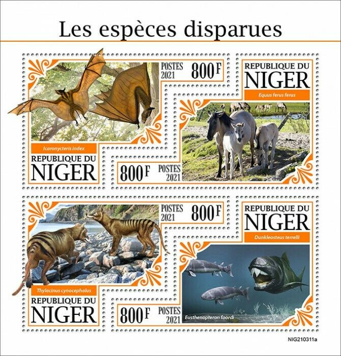 Niger 2021 MNH Wild Animals Stamps Extinct Species Thylacine Tarpan Horses 4v M/S