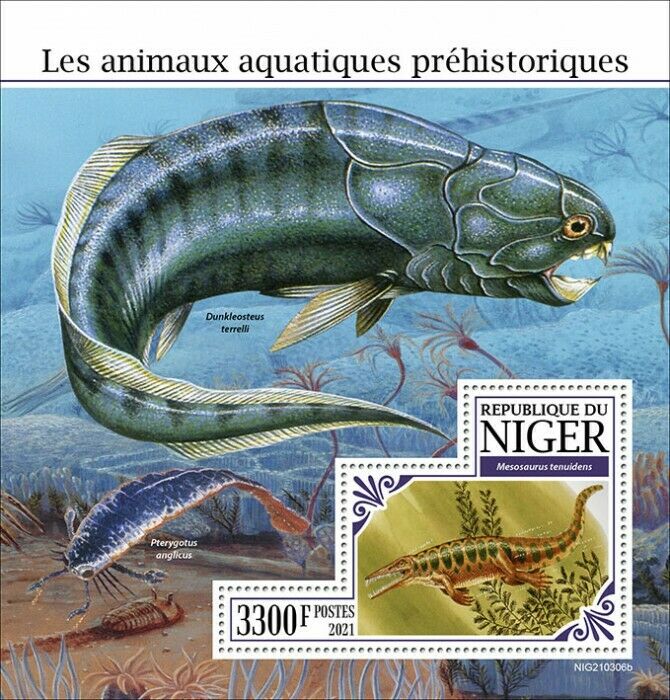 Niger 2021 MNH Prehistoric Water Animals Stamps Mesosaurus Dunkleosteus 1v S/S