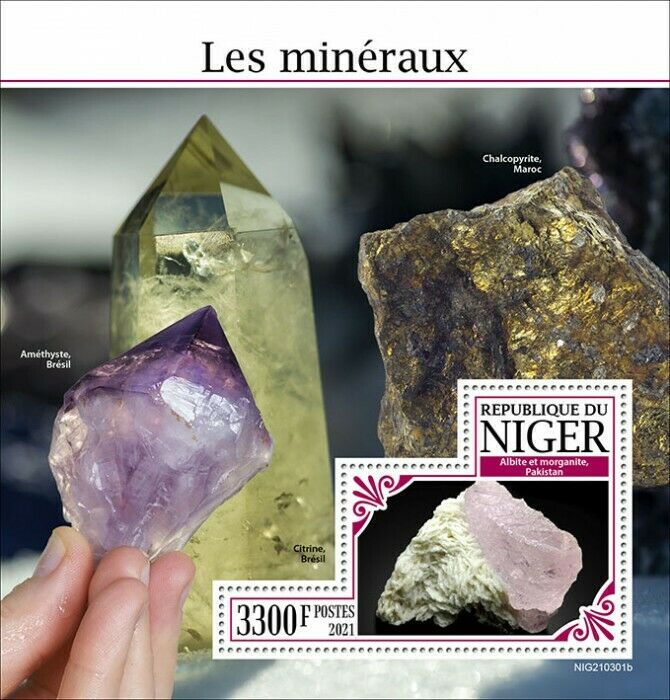 Niger 2021 MNH Minerals Stamps Albite Morganite Chalcopyrite 1v S/S