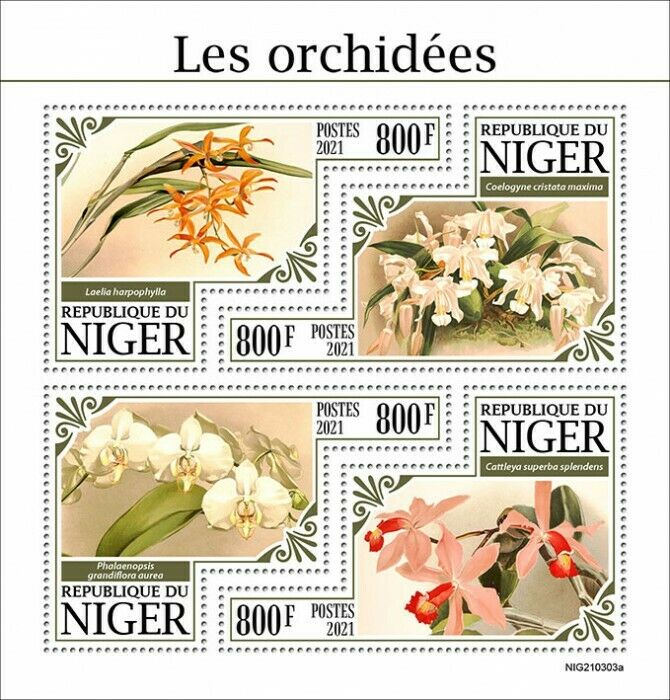 Niger 2021 MNH Flowers Stamps Orchids Cattleya Orchid Flora Nature 4v M/S