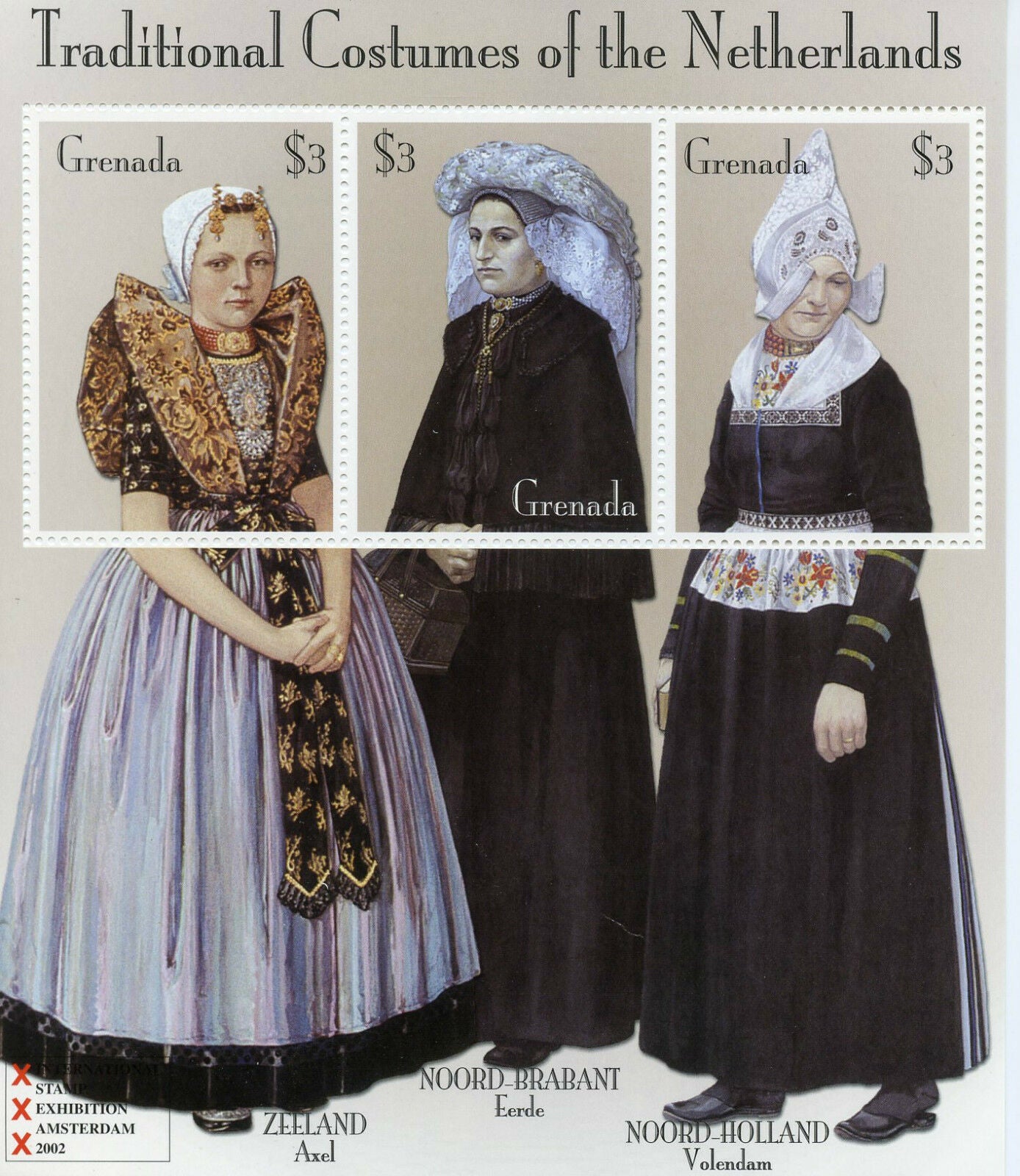 Grenada 2002 MNH Stamps Traditional Costumes of Netherlands Volendam Axel 3v M/S