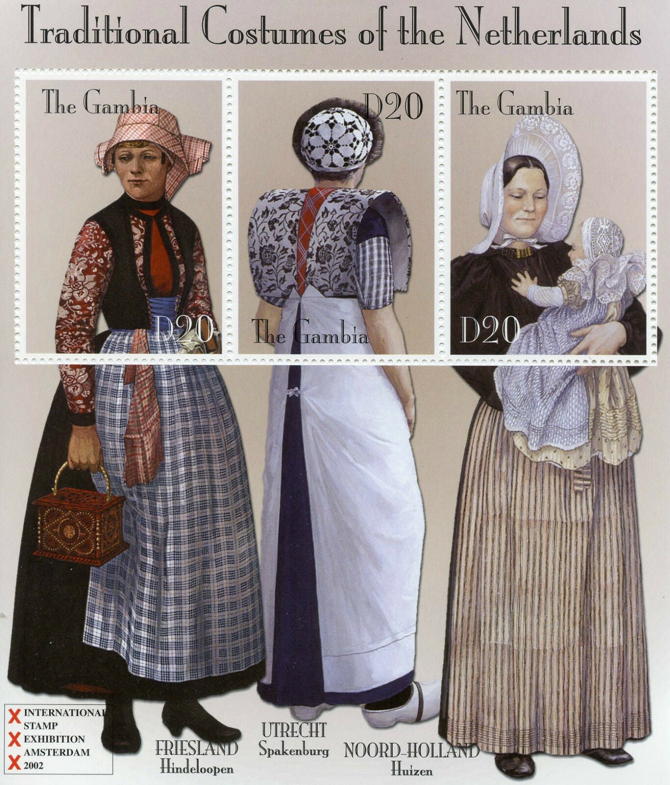 Gambia 2002 MNH Cultures Stamps Traditional Costumes of Netherlands Spakenburg 3v M/S