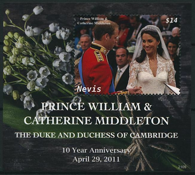 Nevis 2021 MNH Royalty Stamps Prince William & Kate Royal Wedding Anniv 1v S/S