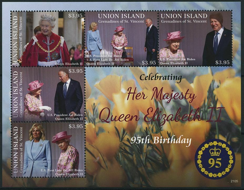 Union Island Gren St Vincent 2021 MNH Royalty Stamps Queen Elizabeth II 5v M/S