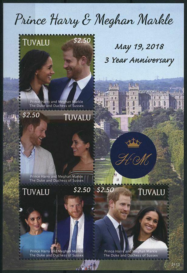 Tuvalu 2021 MNH Royalty Stamps Prince Harry & Meghan Royal Wedding Anniv 4v M/S