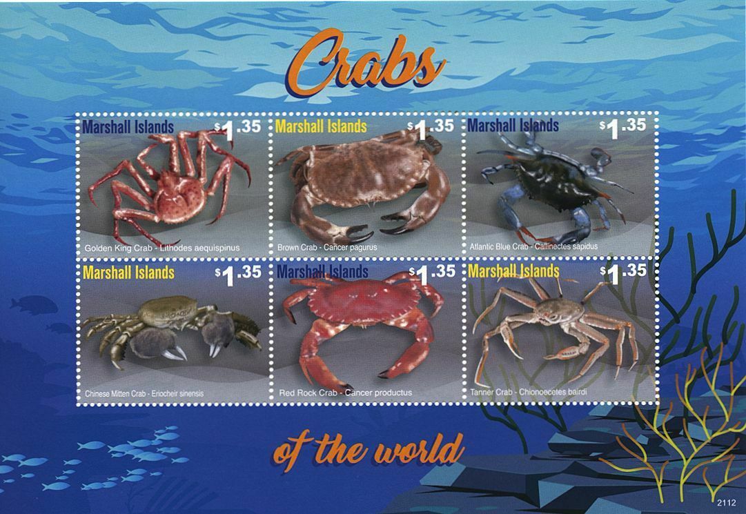 Marshall Islands 2021 MNH Marine Animals Stamps Crabs of World Crustaceans 6v M/S