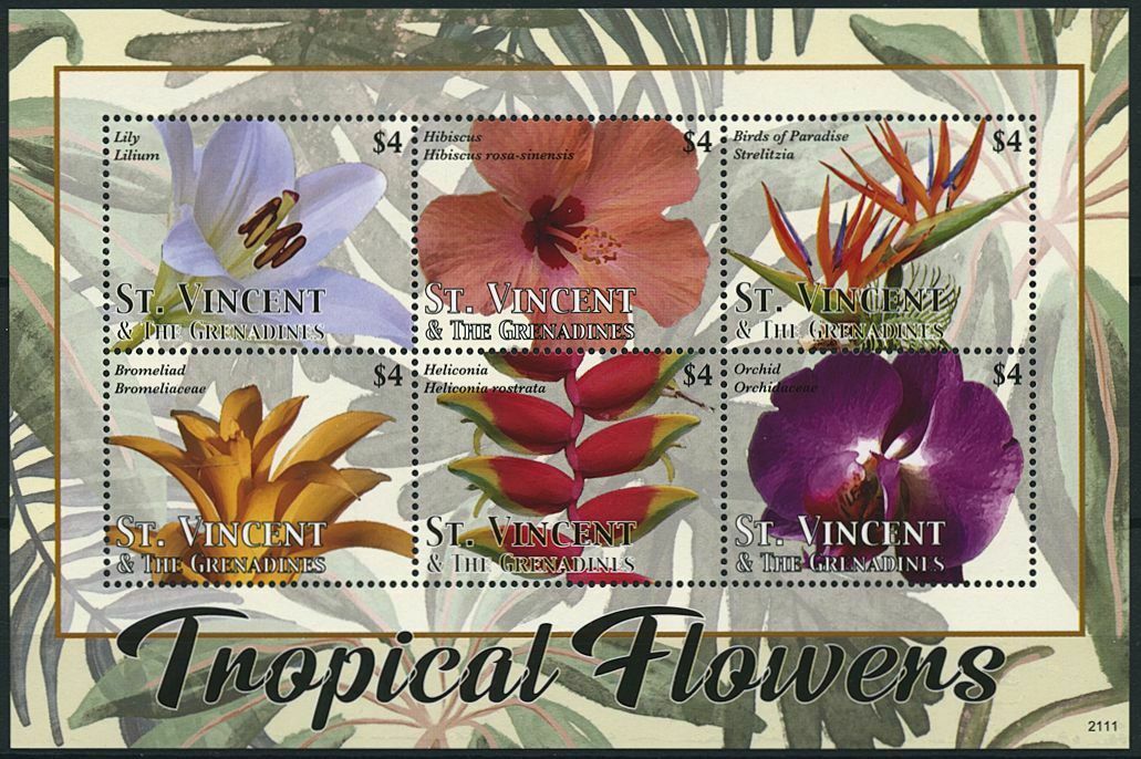 St Vincent & Grenadines 2021 MNH Tropical Flowers Stamps Orchids Hibiscus 6v M/S