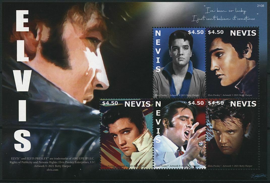 Nevis 2021 MNH Elvis Presley Stamps Music Celebrities Famous People 5v M/S
