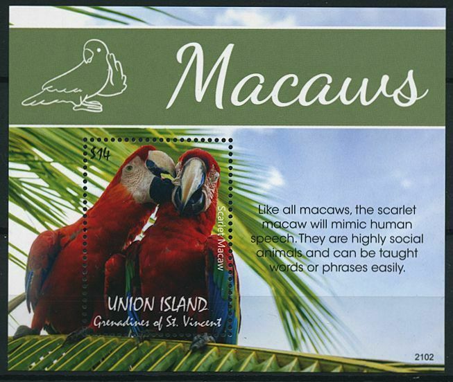 Union Island Gren St Vincent 2021 MNH Birds on Stamps Macaws Parrots 1v S/S