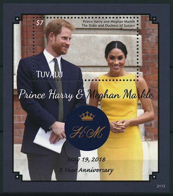 Tuvalu 2021 MNH Royalty Stamps Prince Harry & Meghan Royal Wedding Anniv 1v S/S