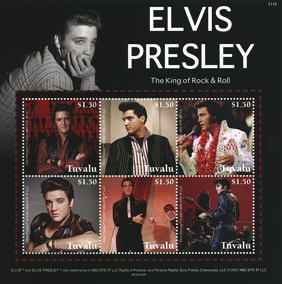 Tuvalu 2021 MNH Elvis Presley Stamps Music Celebrities Famous People 6v M/S