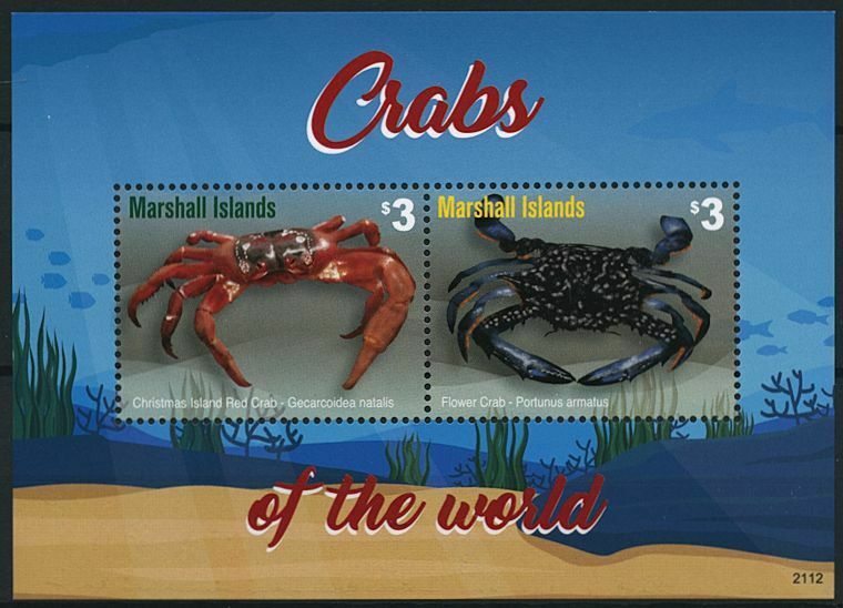 Marshall Islands 2021 MNH Marine Animals Stamps Crabs of World Crustaceans 2v S/S