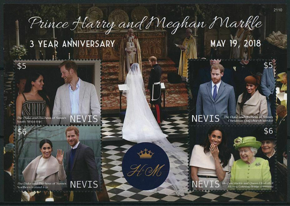 Nevis 2021 MNH Royalty Stamps Prince Harry & Meghan Royal Wedding Anniv 4v M/S