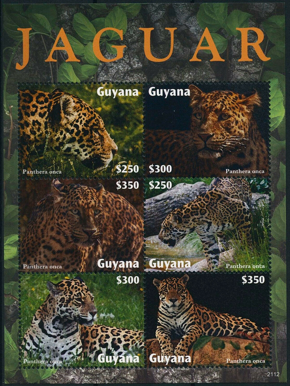 Guyana 2021 MNH Wild Animals Stamps Jaguars Big Cats Jaguar 6v M/S