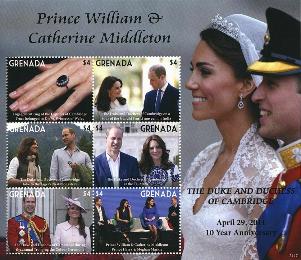 Grenada 2021 MNH Royalty Stamps Prince William & Kate Royal Wedding 6v M/S