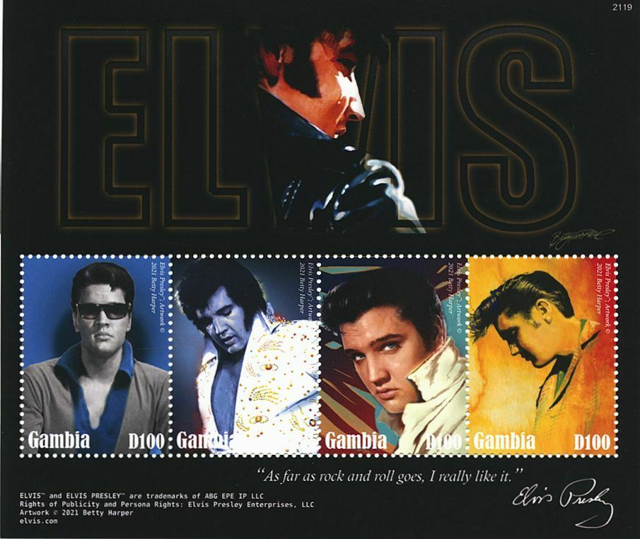 Gambia 2021 MNH Elvis Presley Stamps Music Celebrities Famous People 4v M/S