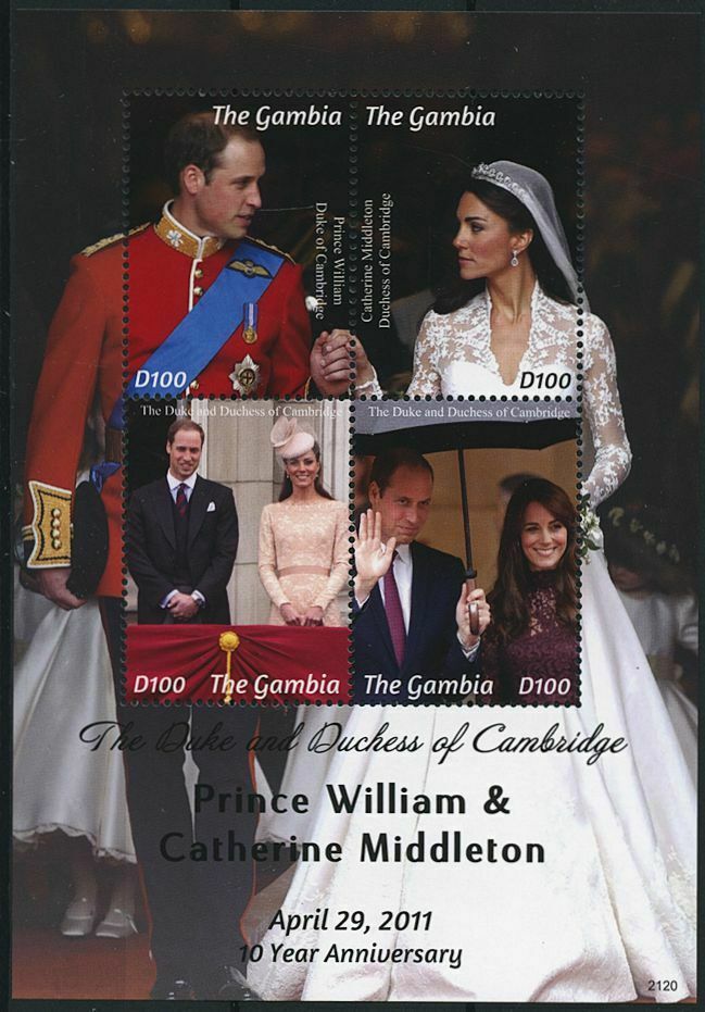 Gambia 2021 MNH Royalty Stamps Prince William & Kate Royal Wedding Anniv 4v M/S