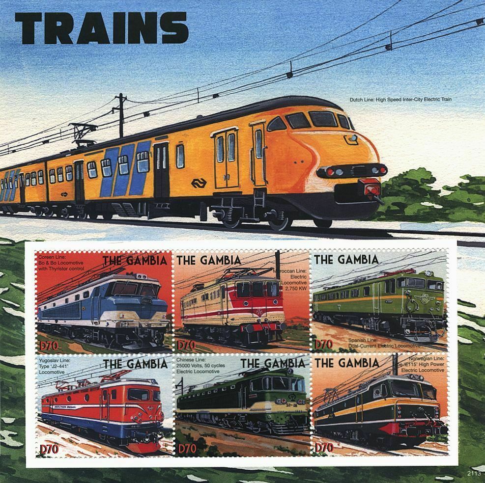 Gambia 2021 MNH Trains Stamps Electric Locomotives Railways Rail 6v M/S