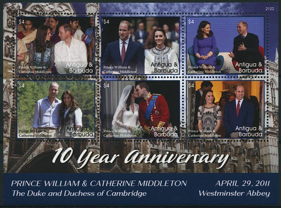 Antigua & Barbuda 2021 MNH Royalty Stamps Prince William & Kate Wedding 6v M/S