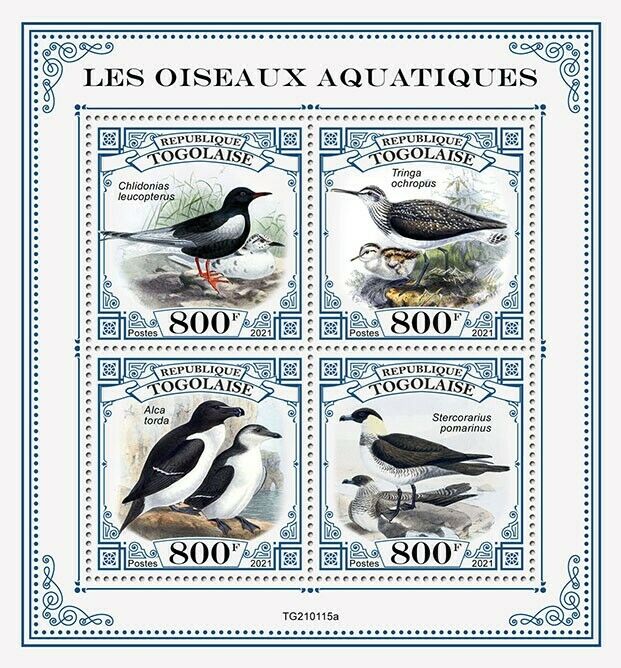 Togo 2021 MNH Water Birds on Stamps Terns Sandpipers Razorbill Jaegers 4v M/S