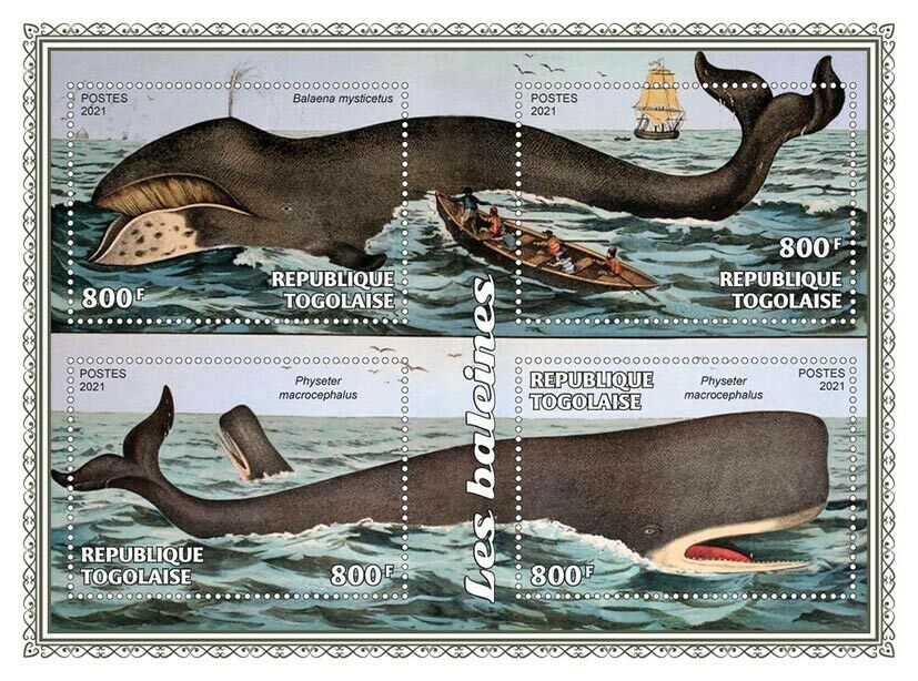 Togo 2021 MNH Whales Stamps Bowhead Sperm Whale Marine Animals 4v M/S