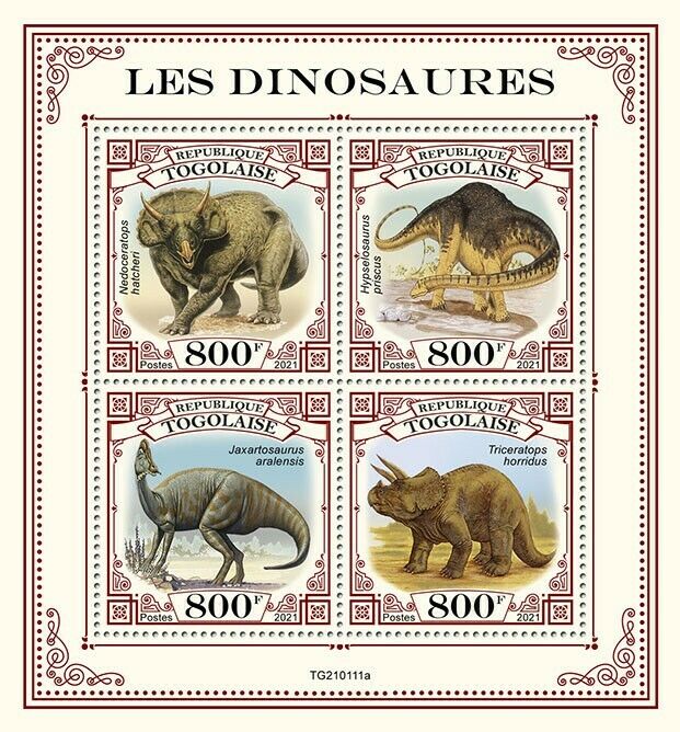 Togo 2021 MNH Dinosaurs Stamps Prehistoric Animals Triceratops 4v M/S