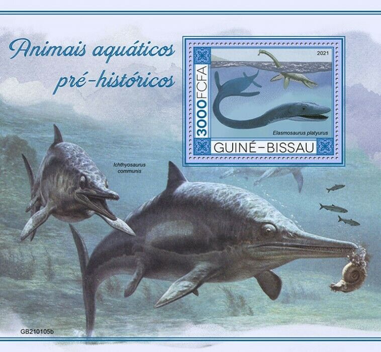 Guinea-Bissau 2021 MNH Dinosaurs Stamps Aquatic Prehistoric Animals 1v S/S I