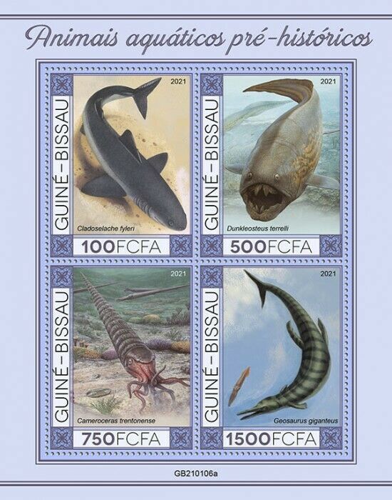 Guinea-Bissau 2021 MNH Dinosaurs Stamps Aquatic Prehistoric Animals 4v M/S II