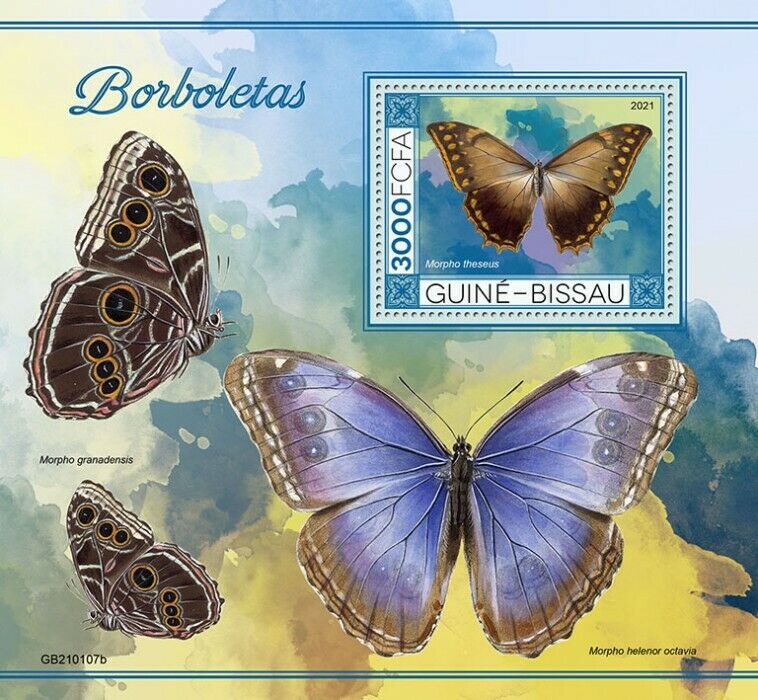 Guinea-Bissau 2021 MNH Butterflies Stamps Theseus Morpho Butterfly 1v S/S I