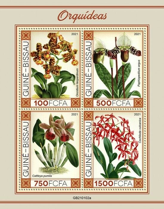 Guinea-Bissau 2021 MNH Flowers Stamps Orchids Cattleya Orchid Flora 4v M/S II