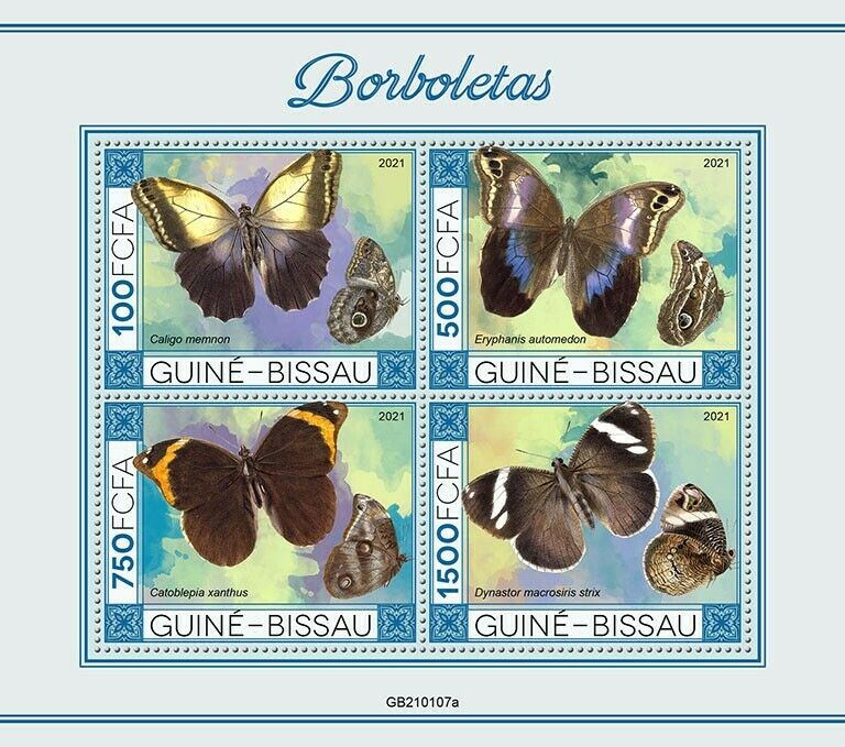 Guinea-Bissau 2021 MNH Butterflies Stamps Pale Owl Butterfly 4v M/S I