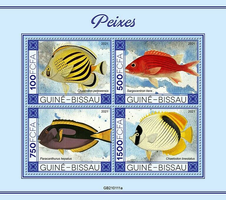 Guinea-Bissau 2021 MNH Fish Stamps Fishes Butterflyfish Squirrelfish 4v M/S I