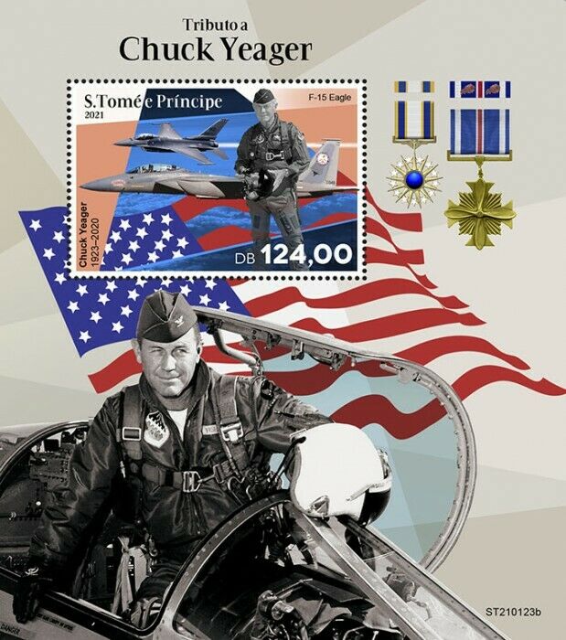 Sao Tome & Principe 2021 MNH Aviation Stamps Chuck Yeager Aircraft 1v S/S