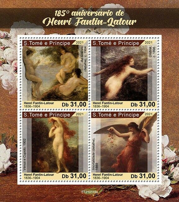 Sao Tome & Principe 2021 MNH Art Stamps Fantin-Latour Nudes Paintings 4v M/S