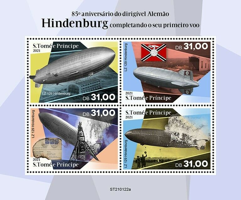 Sao Tome & Principe 2021 MNH Aviation Stamps Zeppelins LZ 129 Hindenburg 4v M/S