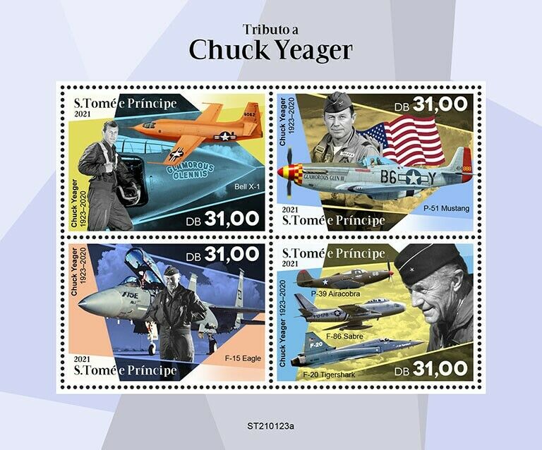 Sao Tome & Principe 2021 MNH Aviation Stamps Chuck Yeager Aircraft 4v M/S