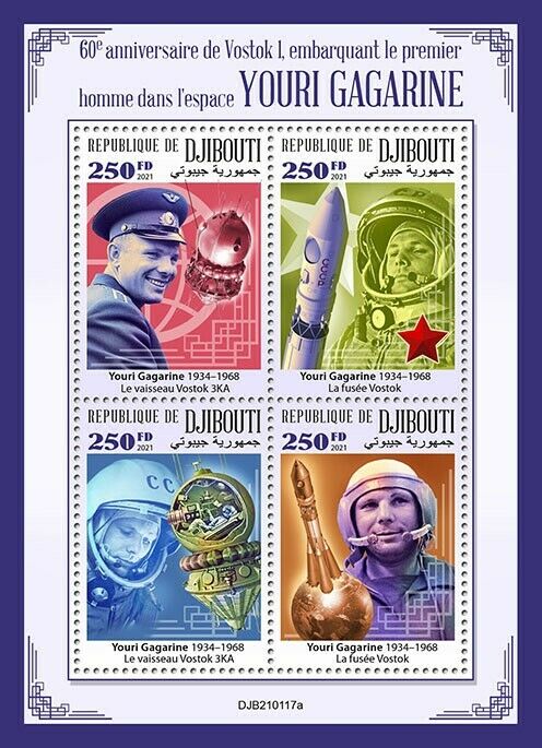 Djibouti 2021 MNH Space Stamps Yuri Gagarin Vostok I Launch 60th Anniv 4v M/S