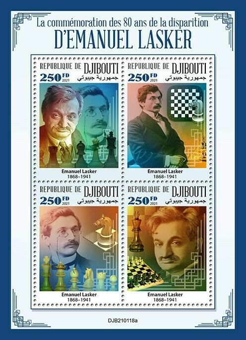 Djibouti 2021 MNH Chess Stamps Emanuel Lasker German Player Games Sports 4v M/S