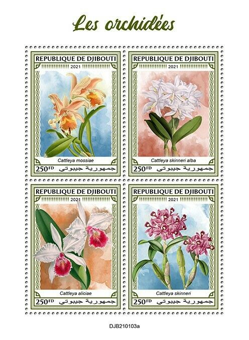 Djibouti 2021 MNH Flowers Stamps Orchids Cattleya Orchid Flora Nature 4v M/S